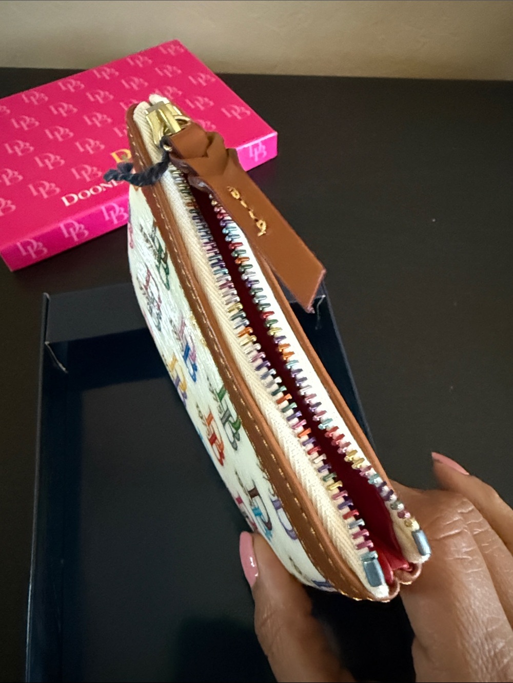 NWT Dooney & Bourke Rainbow DB Monogram Wristlet Pouch Wallet Box & Tags - Picture 4 of 12